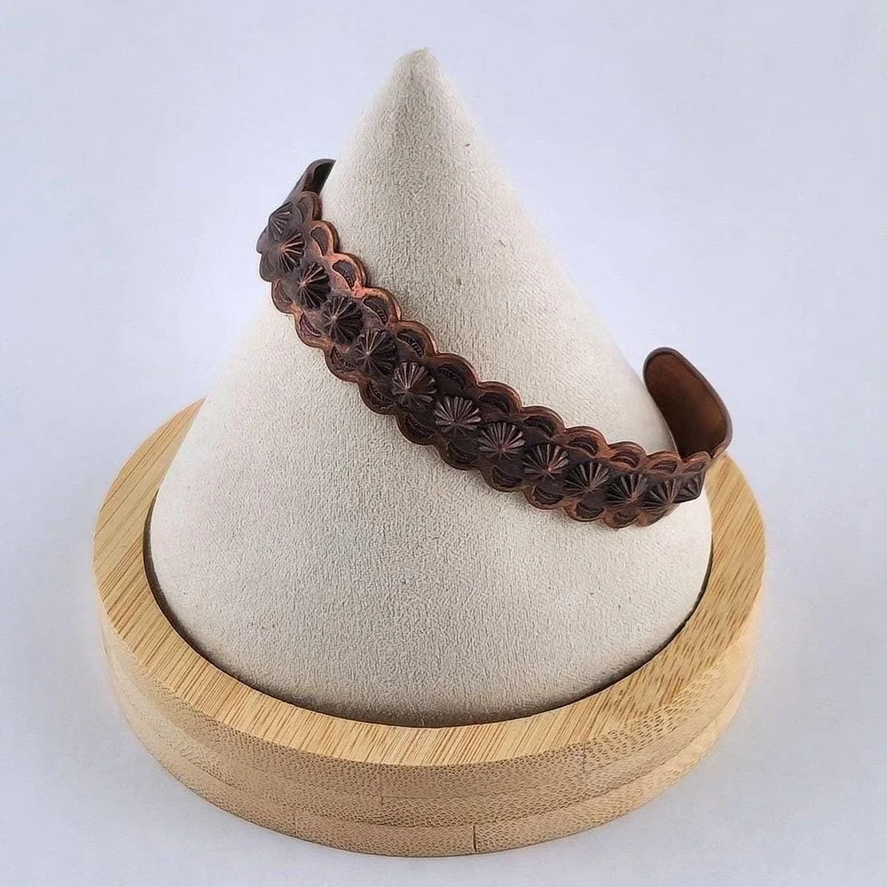 Vintage Copper Bell Copper Cuff Bracelet Southwestern‎ Sunburst Stamped